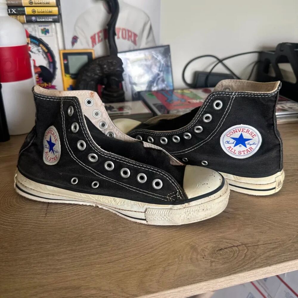 Vintage Converse All Star Chuck Taylor Highs Black White Made In USA Size 6.5